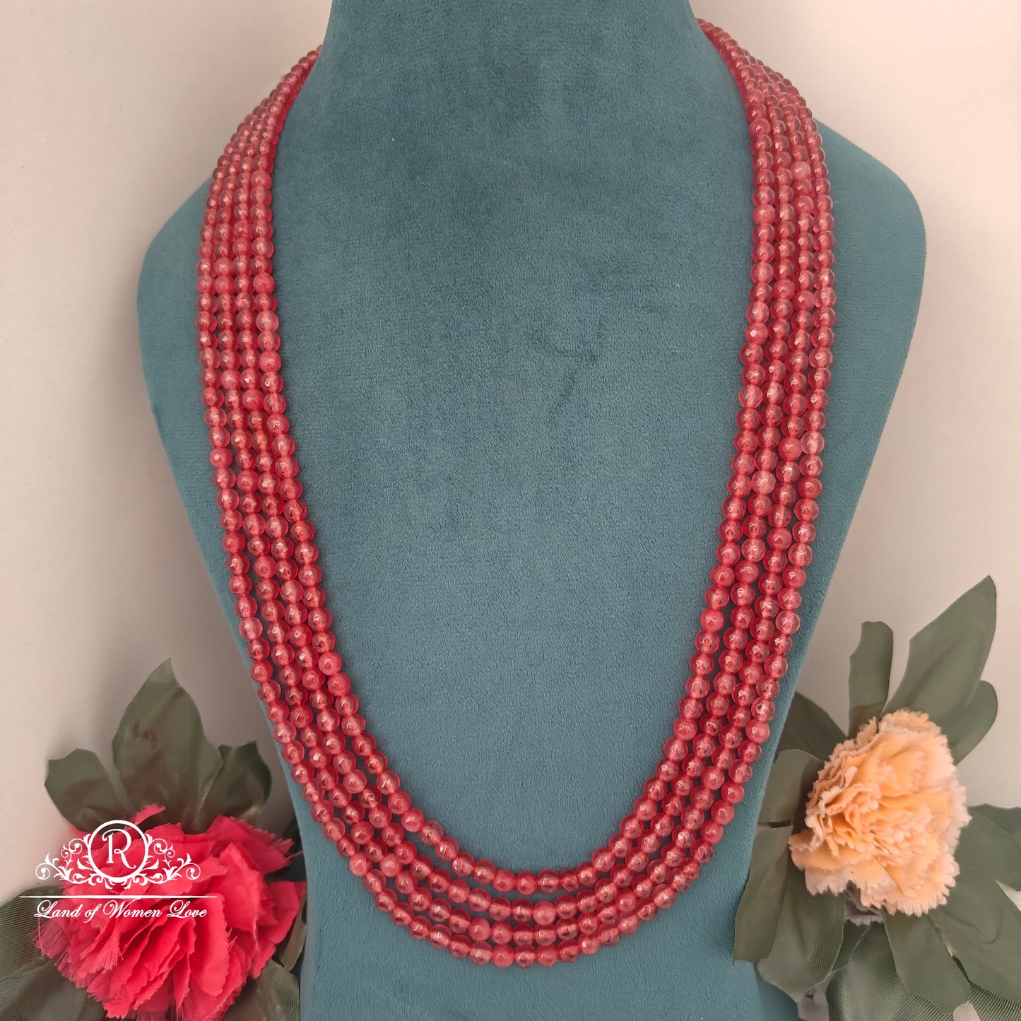 GEM STONE 4 LINES RUBY BEADS MALA-RCH1051