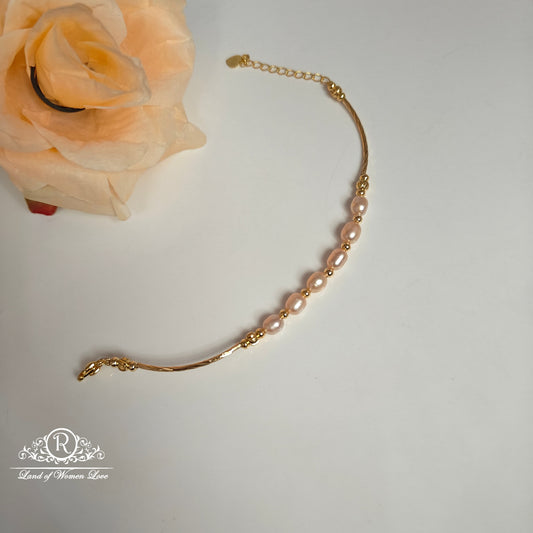 Sterling silver  gold polish pearls bracelet-RCMR47