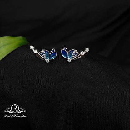 92.5 SILVER BLUE COLOUR BUTTERFLY EARRINGS-RCG328-5
