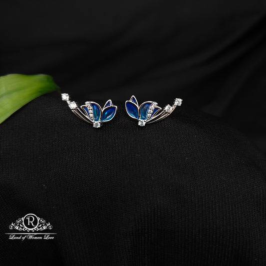 92.5 SILVER BLUE COLOUR BUTTERFLY EARRINGS-RCG328-5