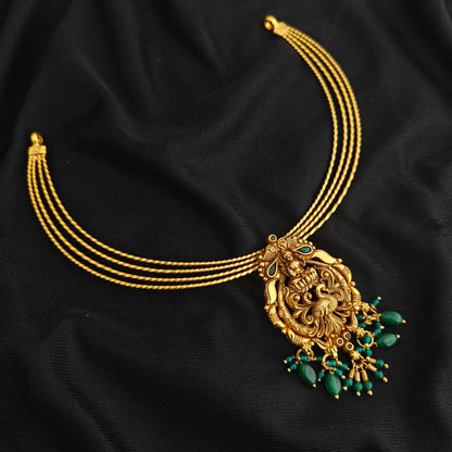 92.5 Silver plain kante with lakshmi devi and Peacock design pendent -RCM1636