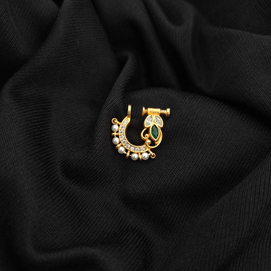 92.5 silver leaf design nosepin with pearls -RCR146