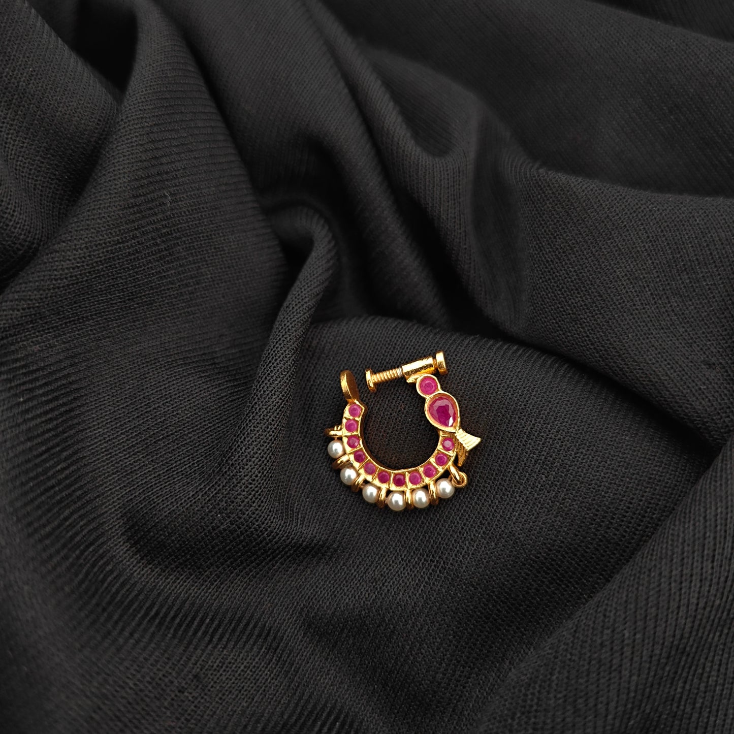 92.5 silver ruby stones nosepin with pearls -RCR149