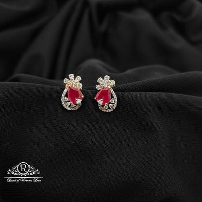 92.5 silver Ruby  drop shape flower design diamond finishing  earrings -RCR211