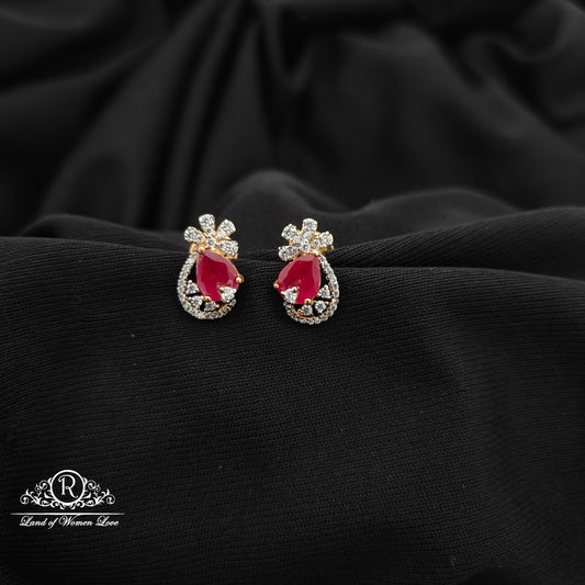 92.5 silver Ruby  drop shape flower design diamond finishing  earrings -RCR211