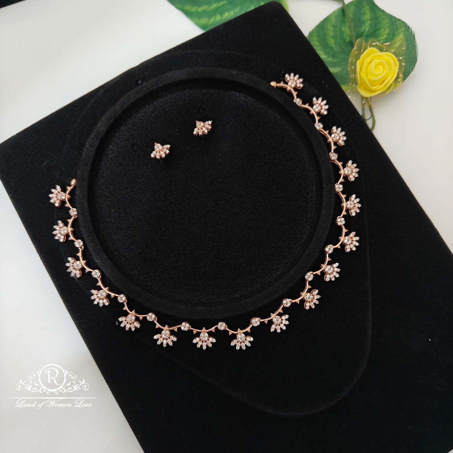 92.5 silver rosegold polish necklace with earrings set-RCDS0654