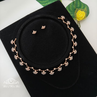 92.5 silver rosegold polish necklace with earrings set-RCDS0654