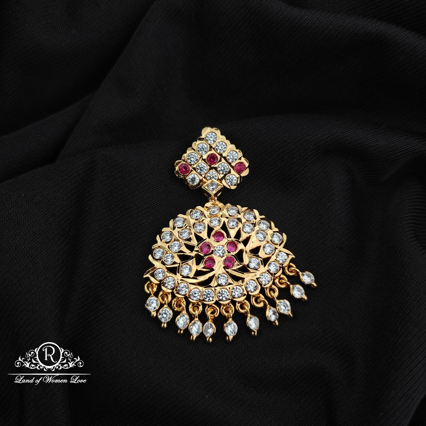 92.5 Silver vintage handmade pendent with pink and white stones-RCR115
