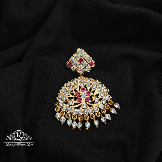 92.5 Silver vintage handmade pendent with pink and white stones-RCR115
