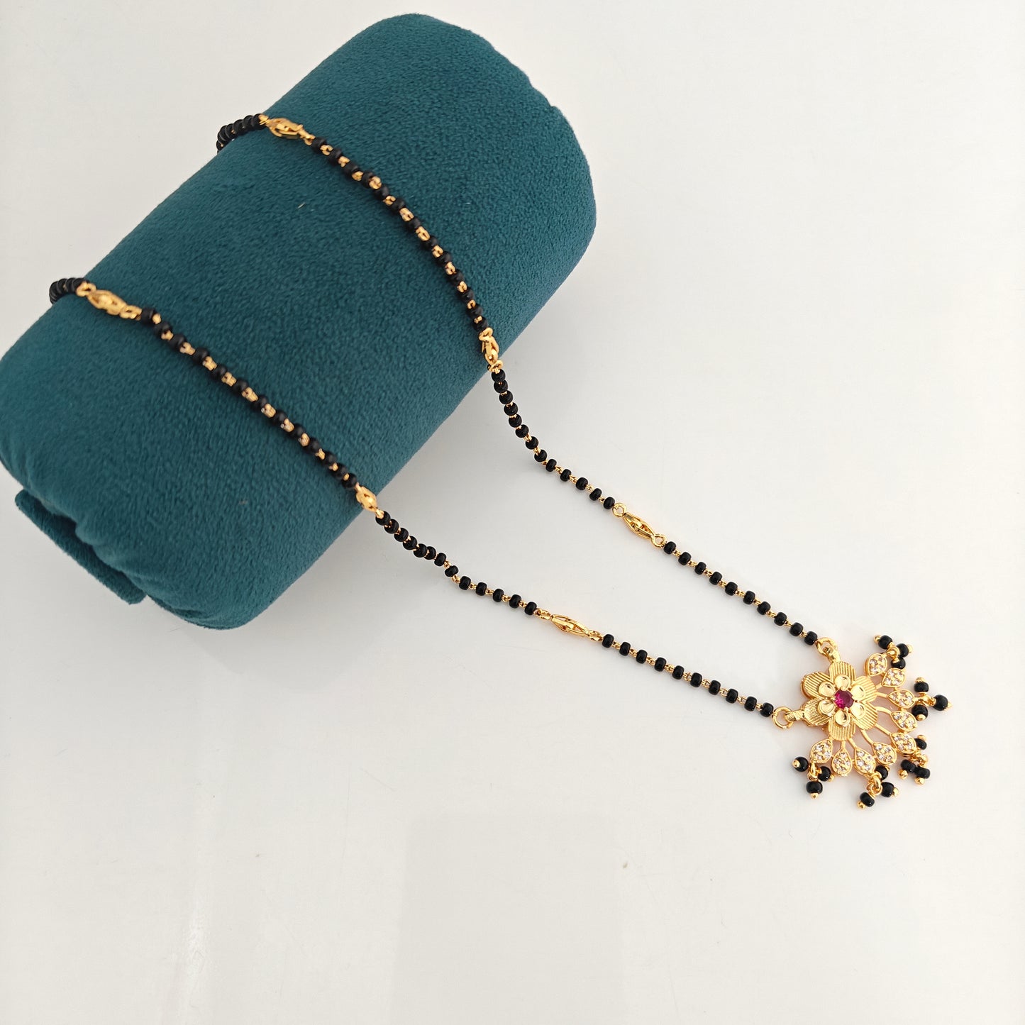 92.5 Silver With Gold Polish Black Beads Chain-RCBH081