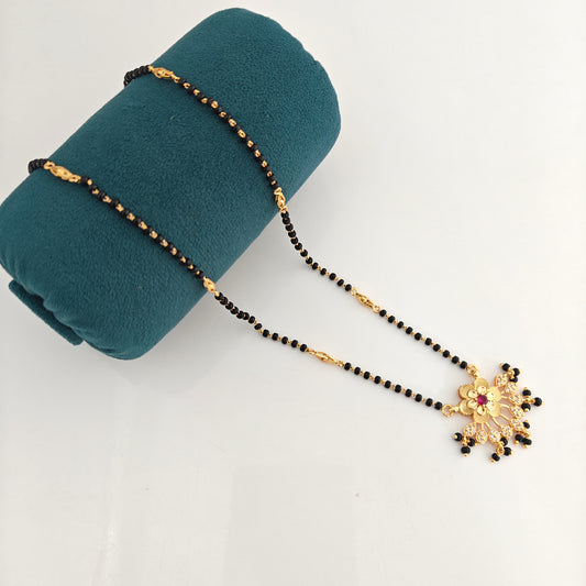 92.5 Silver With Gold Polish Black Beads Chain-RCBH081