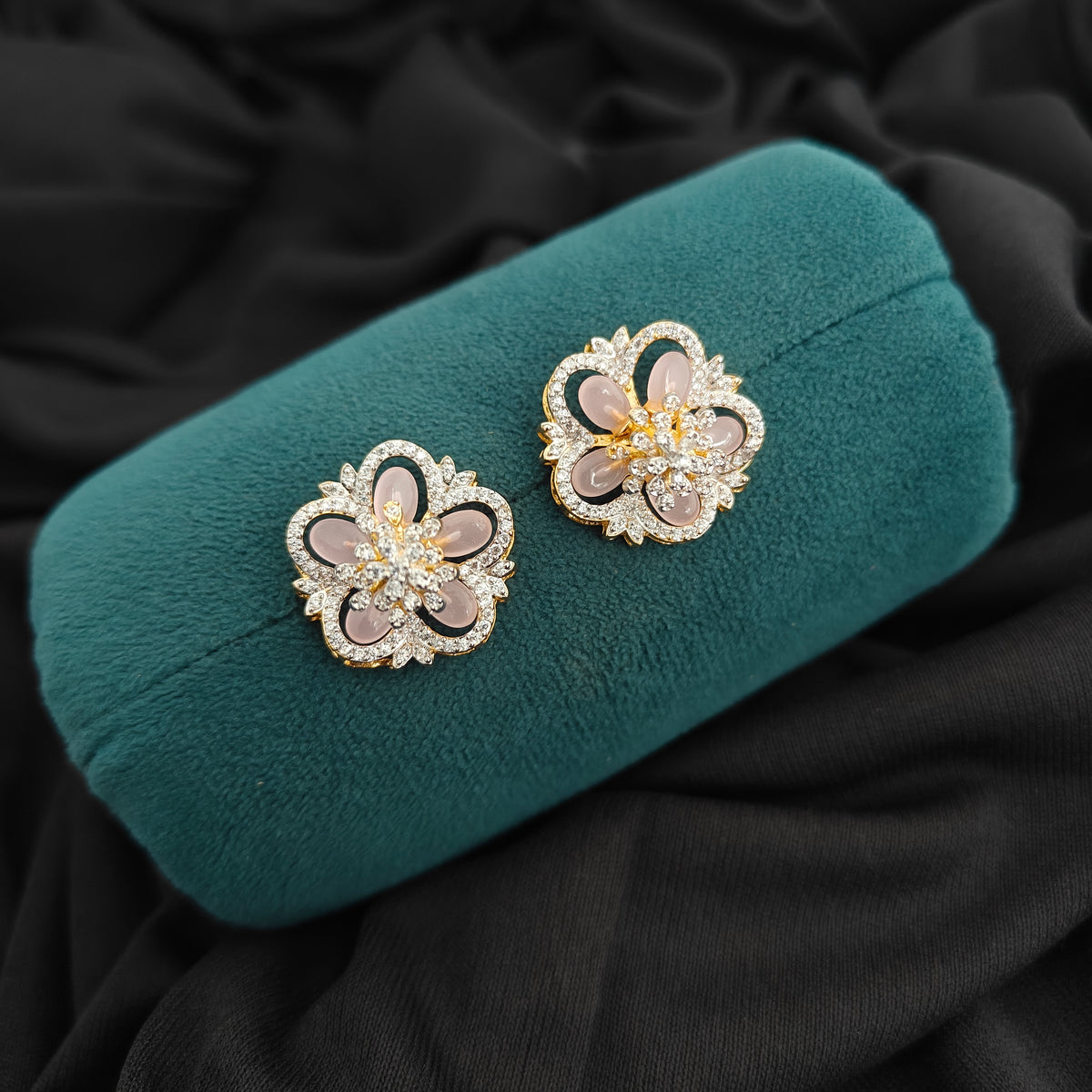 92.5 silver diamond finishing changeable earrings with Amaya beads flowers -RCSB043