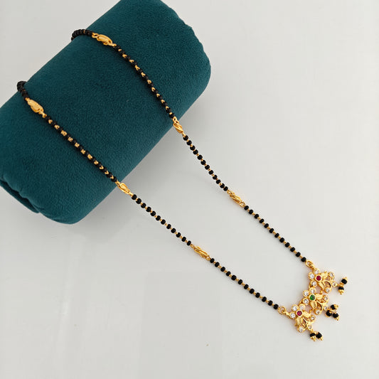 92.5 Silver With Gold Polish Black Beads Chain-RCBH083