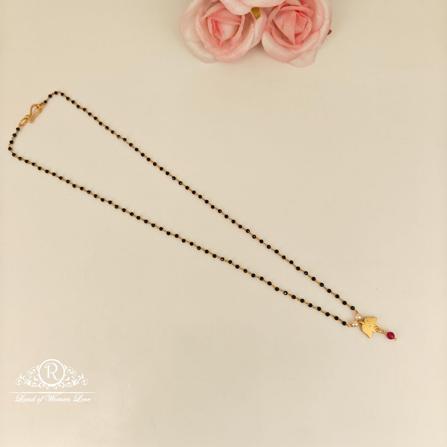92.5 Silver black beads chain -RCH1168