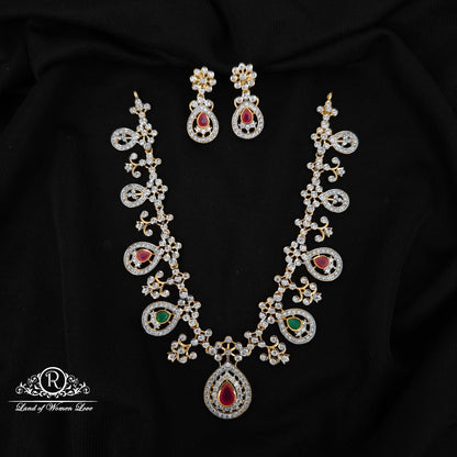 92.5 SILVER DIAMOND FINISHING NECKLACE WITH EARRINGS-RCHD113