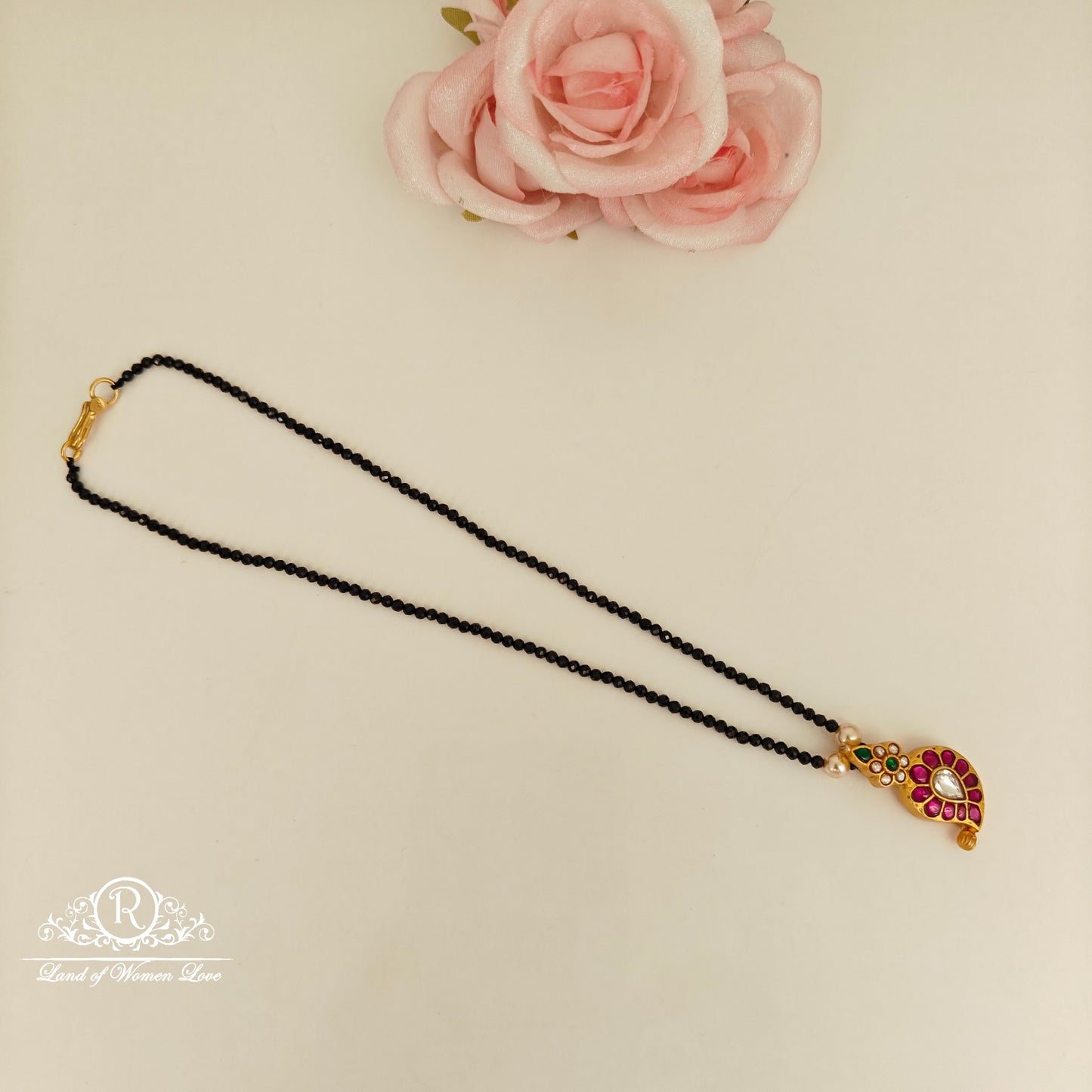 92.5 Silver black beads chain -RCH1185