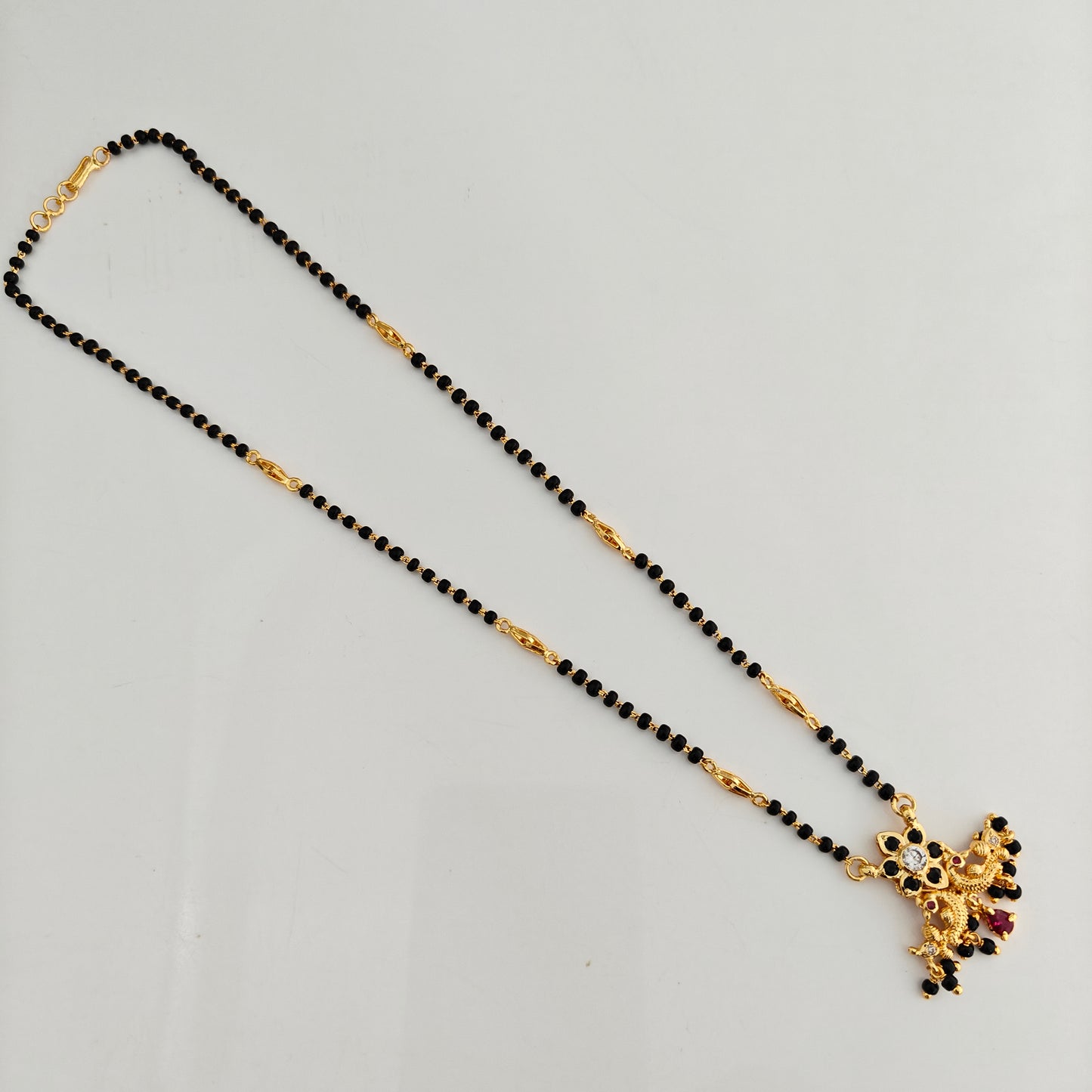 92.5 Silver With Gold Polish Black Beads Chain-RCBH082