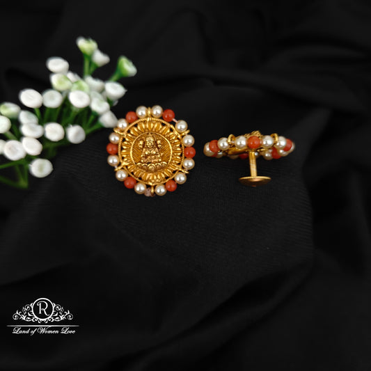 92.5 SILVER LAKSHMI DEVI WITH PEARLAND CORAL  ROUND STUDS-RCJR1084