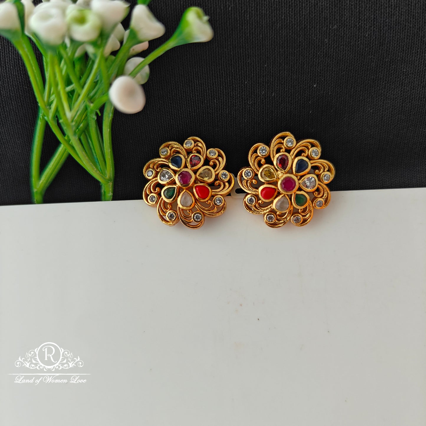 92.5 Silver Beautiful Navaratna  Earrings-RCCP513