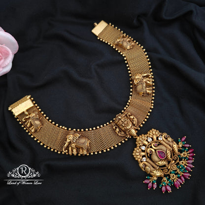 92.5 Silver Elephant and peacock design necklace-RCR116