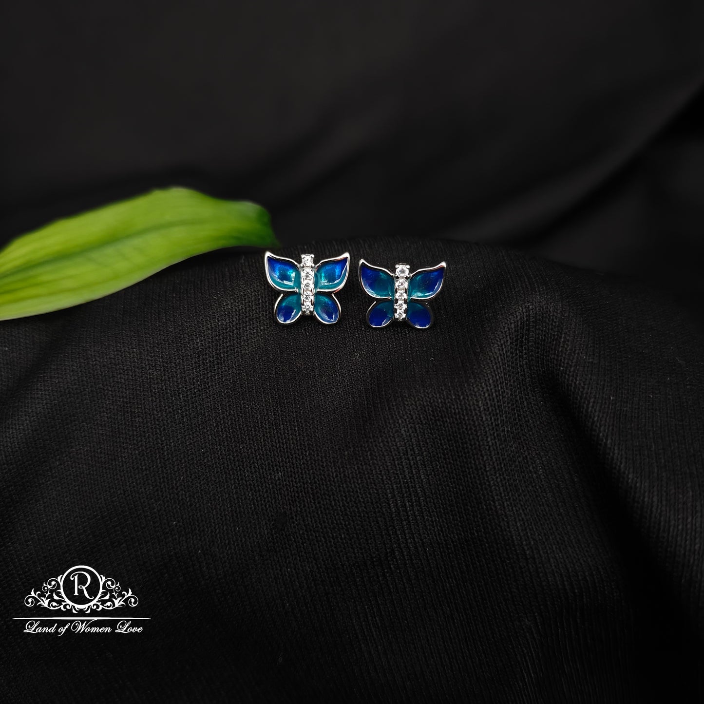 92.5 SILVER BLUE COLOUR BUTTERFLY EARRINGS-RCG328