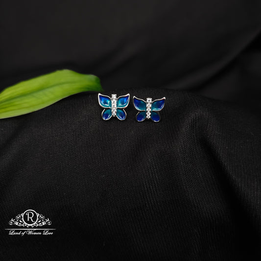 92.5 SILVER BLUE COLOUR BUTTERFLY EARRINGS-RCG328