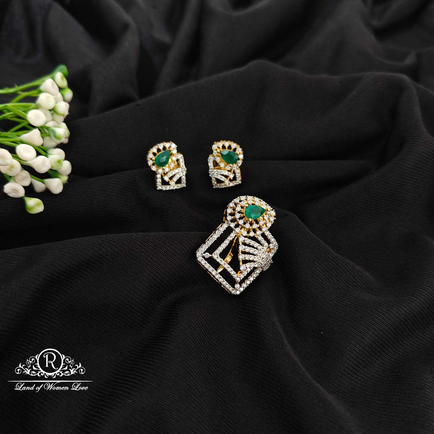 92.5 Silver diamond finishing pendent with earrings-RCM1600