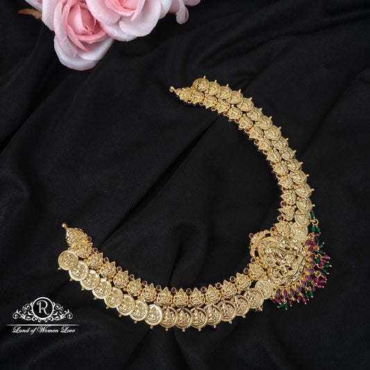 92.5 silver Lakshmi Devi design kasu necklace-RCBH057