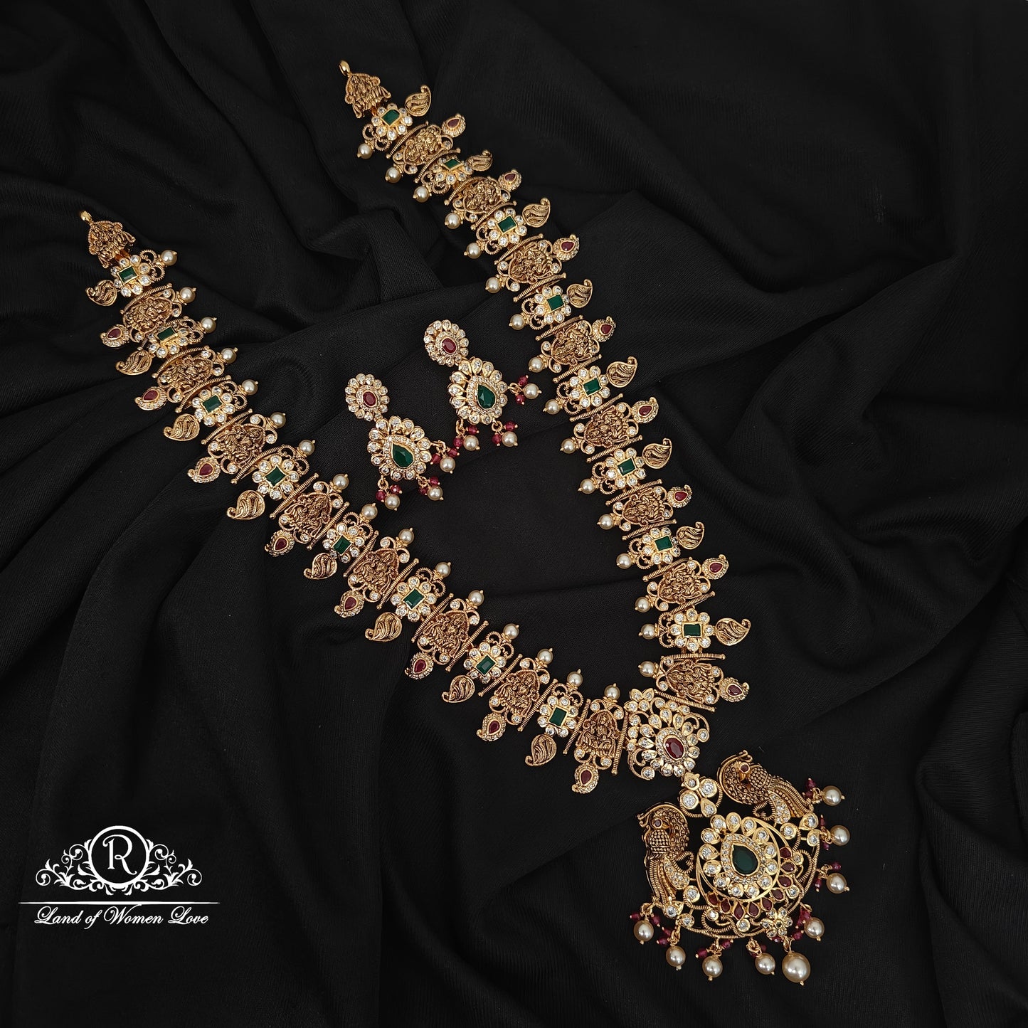 92.5 SILVER lakshmi devi peacock desgin haram with earrings-RCHD101