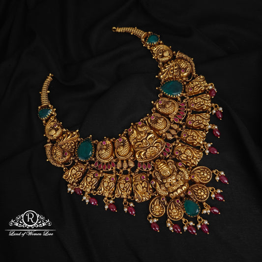 92.5 SILVER LAKSHMI DEVI WITH PEACOCK NECKLACE-RCM1369