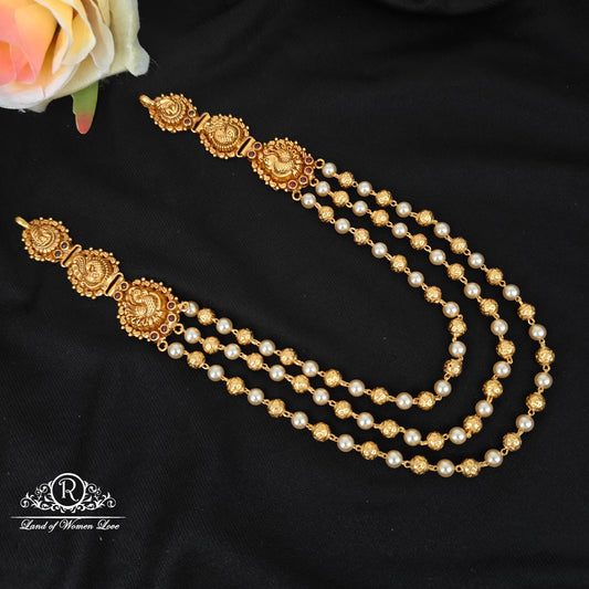 92.5 Silver 3 Lines Pearl Beads Chain With Side Peacock Desgin Pendants-RCJR1139