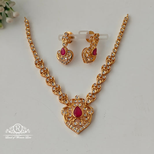 92.5 Silver Closed Setting Necklace With Earrings Set-RCCP530