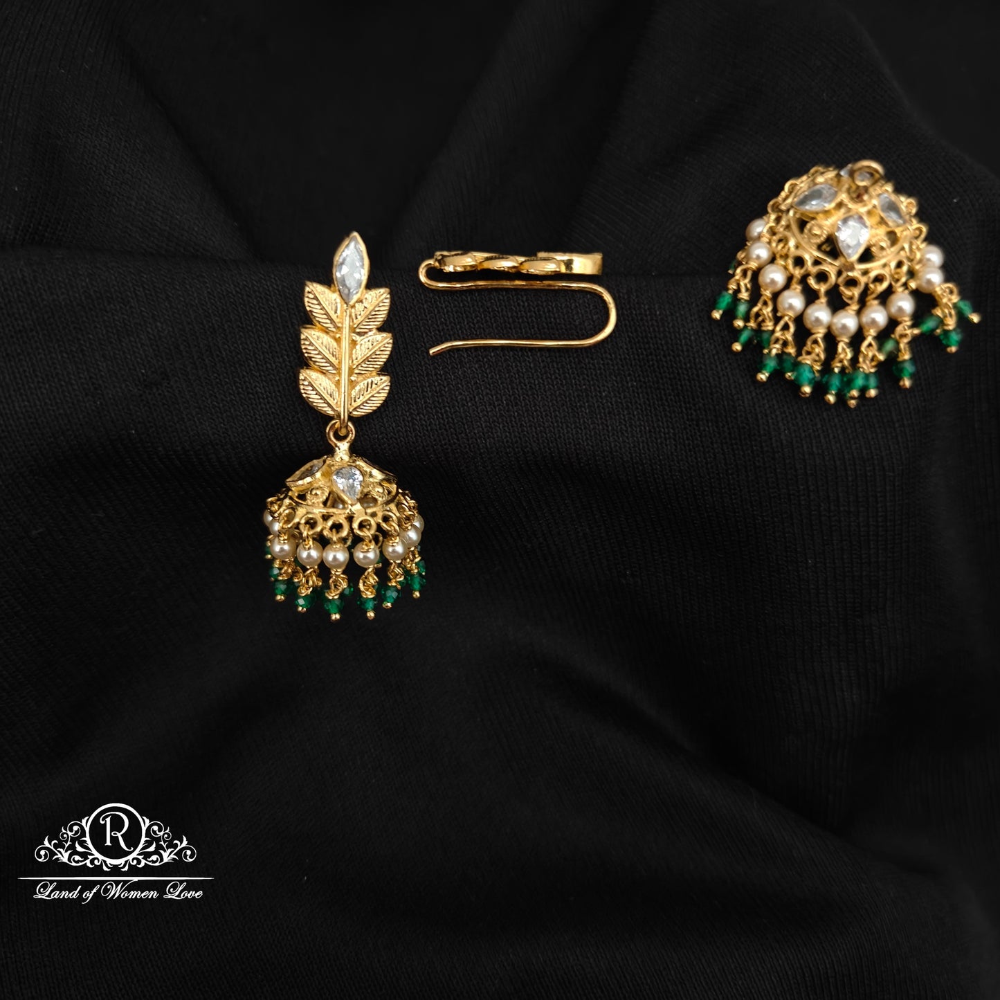 92.5 SILVER MANGO DESGIN HOOK MODEL  CHANGEABLE JUMKAS DESGIN EARRINGS-RCBH037