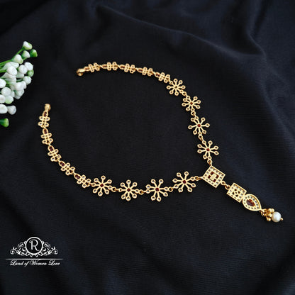 92.5 silver necklace with ruby and green stones -RCR137