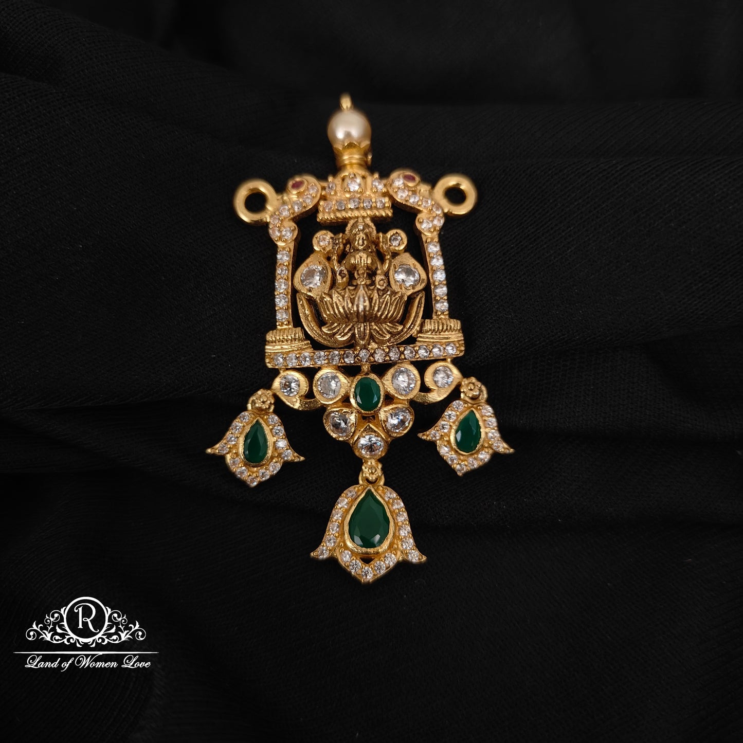 92.5 silver mala locket Lakshmi design with CZ stones-RCH1017