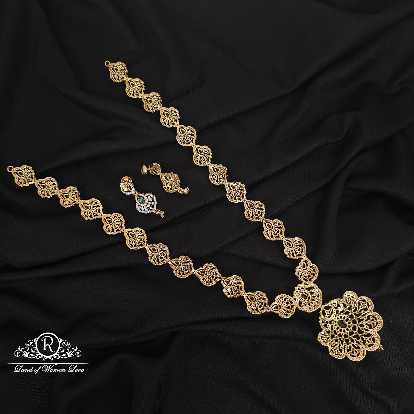 92.5 SILVER DIAMOND FINISHING HARAM WITH EARRINGS-RCHD108