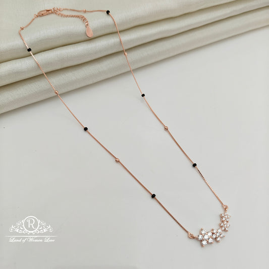 92.5 Silver Rose Gold Polish  Black Beads Chain-RCSS007