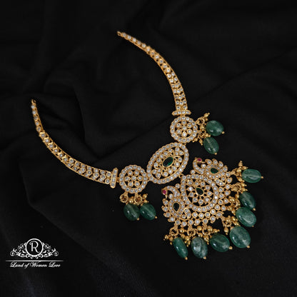 92.5 silver kante with CZ stones and green beads hangings-C122