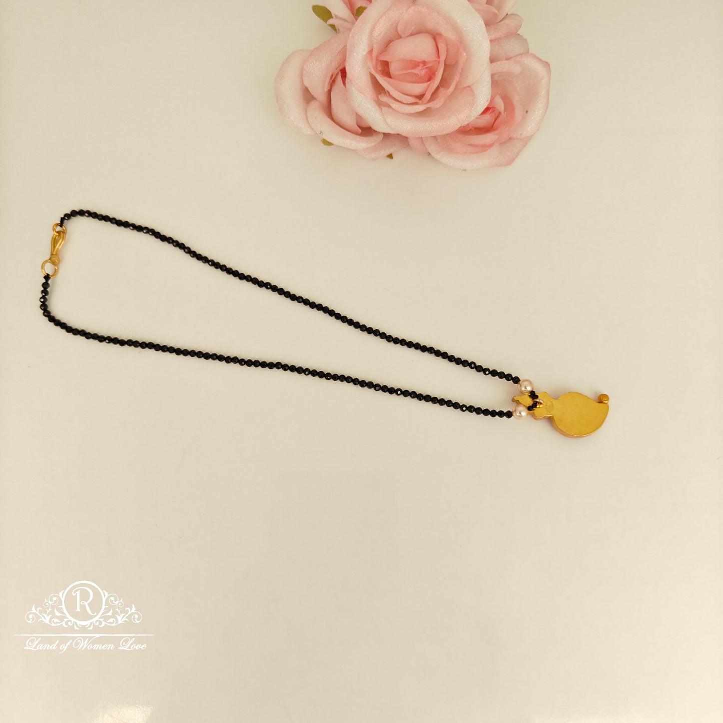 92.5 Silver black beads chain -RCH1185