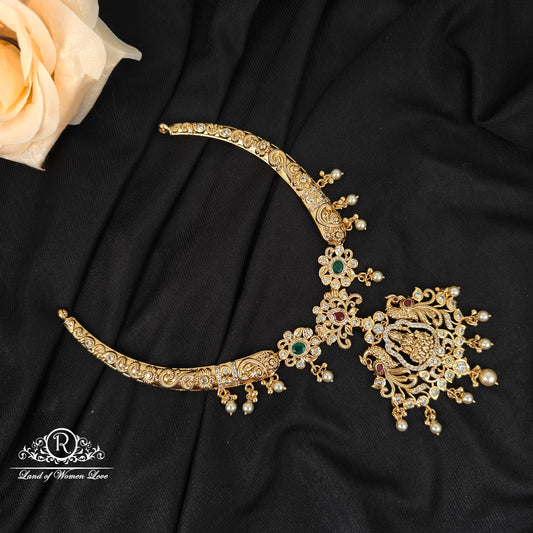 92.5 silver Lakshmi Devi and peacock design kante with hangings-RCMB045