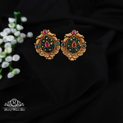 92.5 SILVER GREEN BEADS ROUND STUDS-RCJR1089