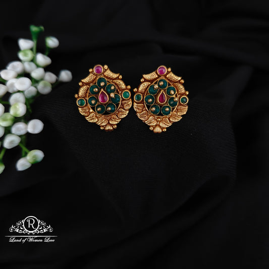 92.5 SILVER GREEN BEADS ROUND STUDS-RCJR1089