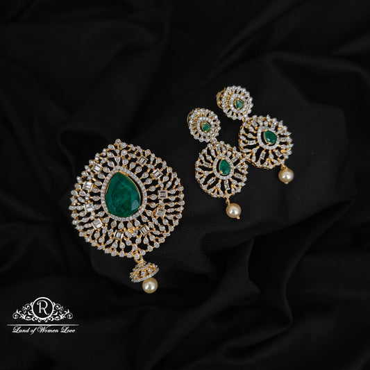 92.5 SILVER DIAMOND FINISHING EARRINGS AND PENDANT SET-RCZP011