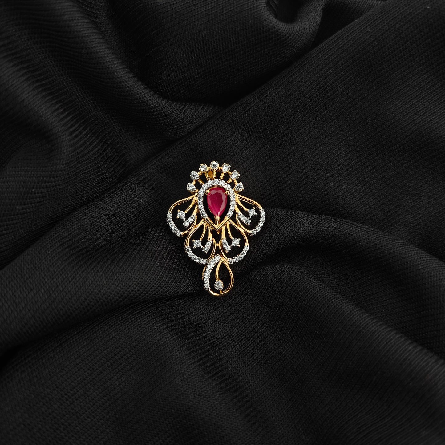 92.5 Silver diamond finishing pendent with ruby stone -RCR111