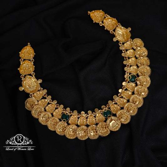 92.5-SILVER LAKSHMI DEVI WITH PEACOCK DESGIN KASU NECKLACE-RCZ969