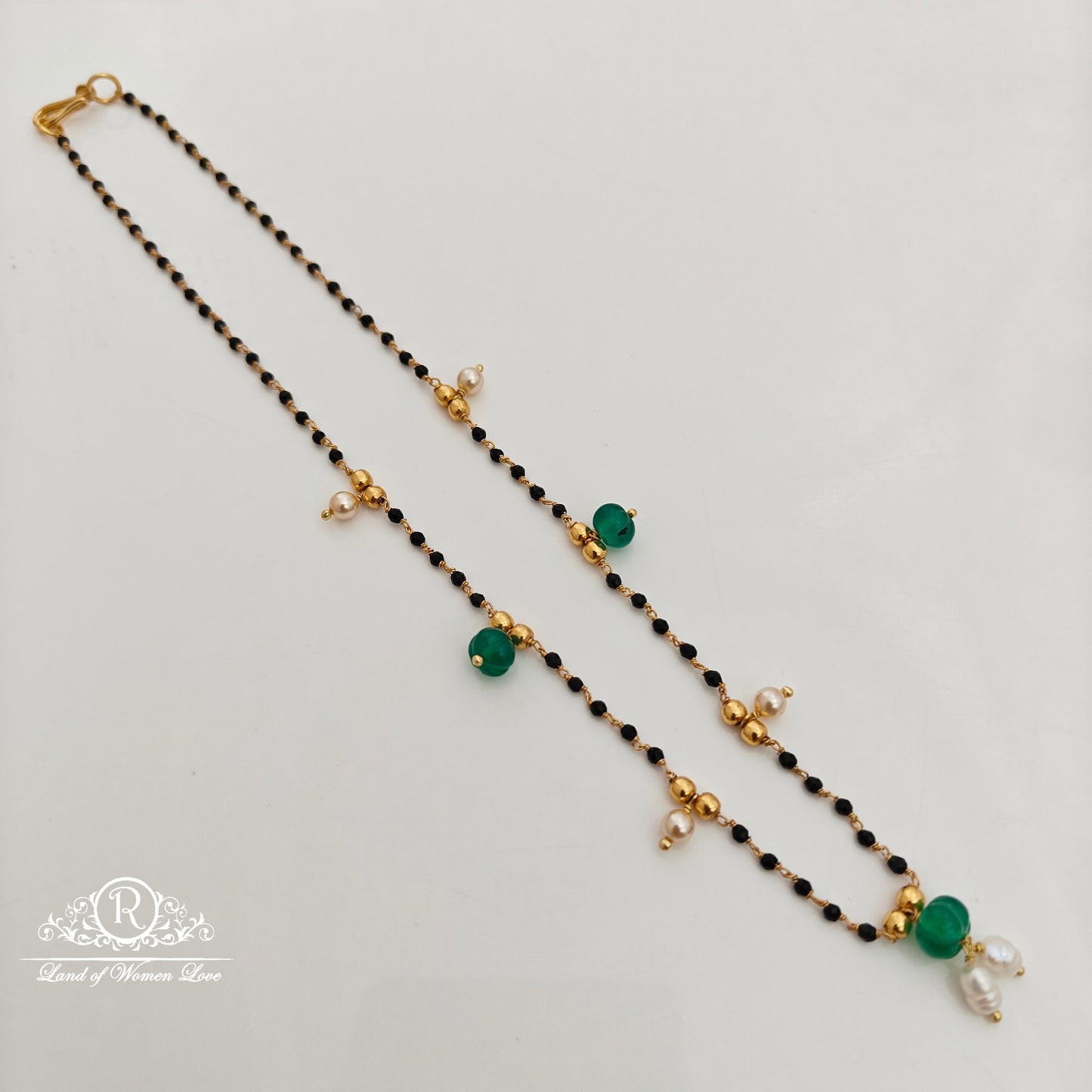 92.5 Silver with gold polish black beads-RCH1299