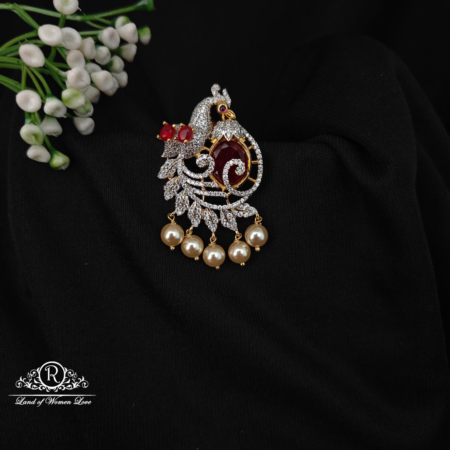 92.5 SILVER DIAMOND FINISHING  PEACOCK DESGIN PENDANT-RCM1402