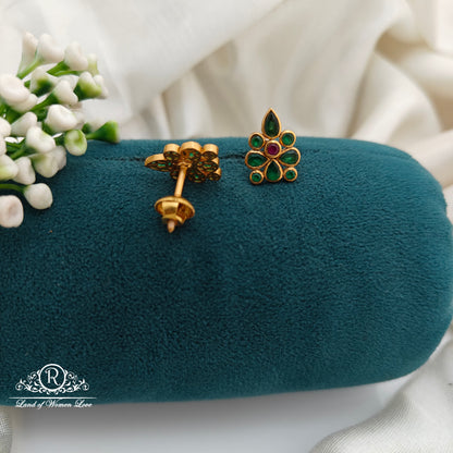 92.5 Silver Small Green Stone  Earrings-RCR038
