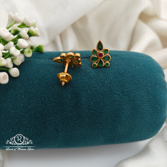 92.5 Silver Small Green Stone  Earrings-RCR038