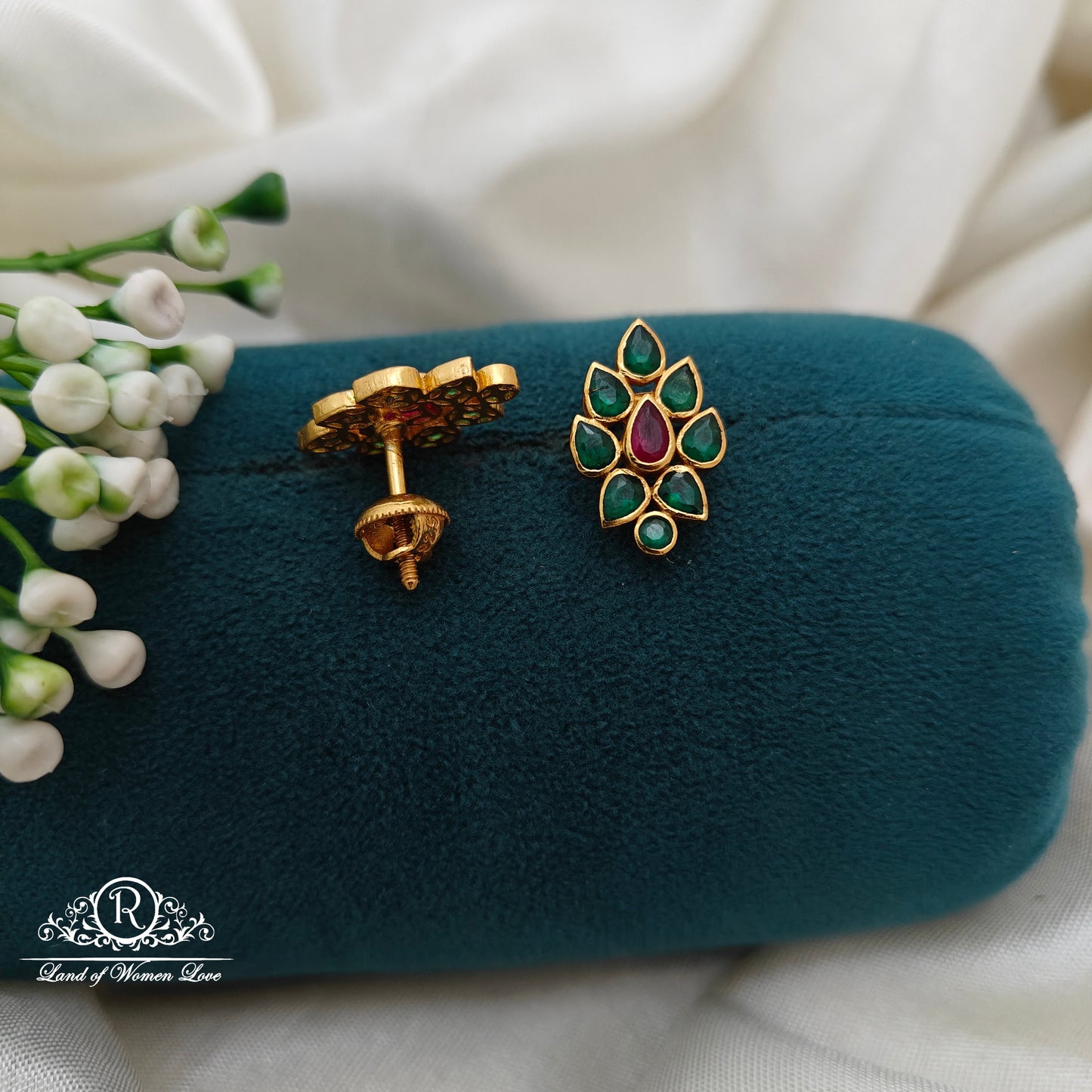 92.5 Silver  Green Stone  Earrings-RCR048